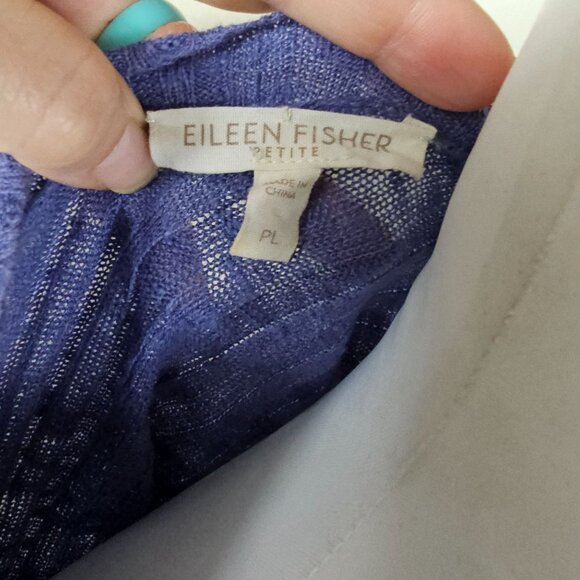 Eileen Fisher Open Cardigan Sz PL Cerulean Blue Lightweight Ribbed Linen/Cotton - Picture 5 of 7